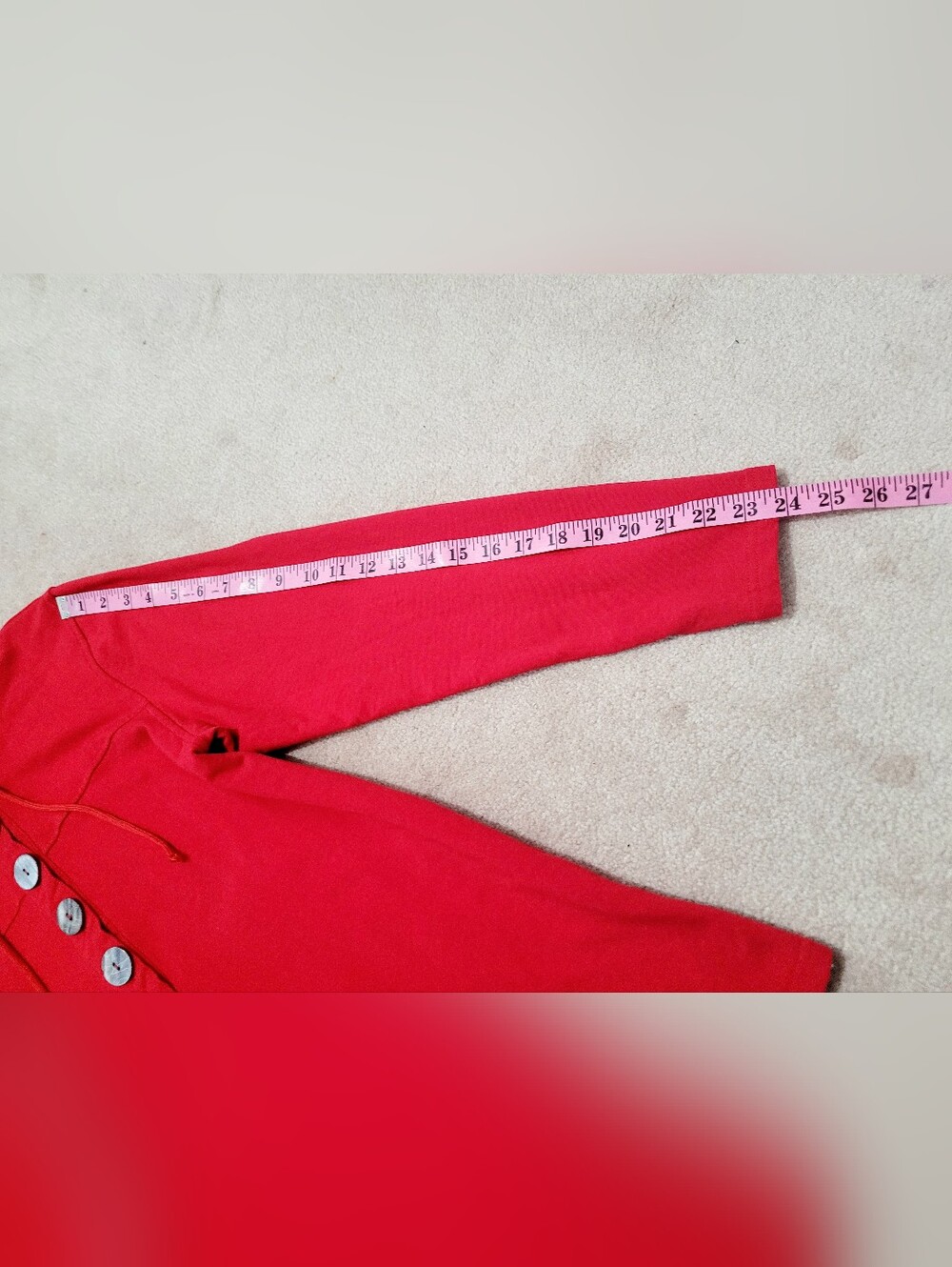Lulu-B Red Tunic Top Size Medium Button Neck Long Sleeve Stretch Cotton Pullover - Picture 10 of 12